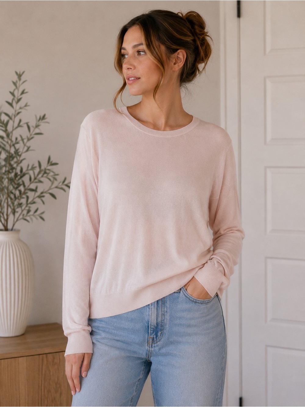 COS 100% Cashmere Lightweight Sweater – Soft Blush Pink | Size Medium